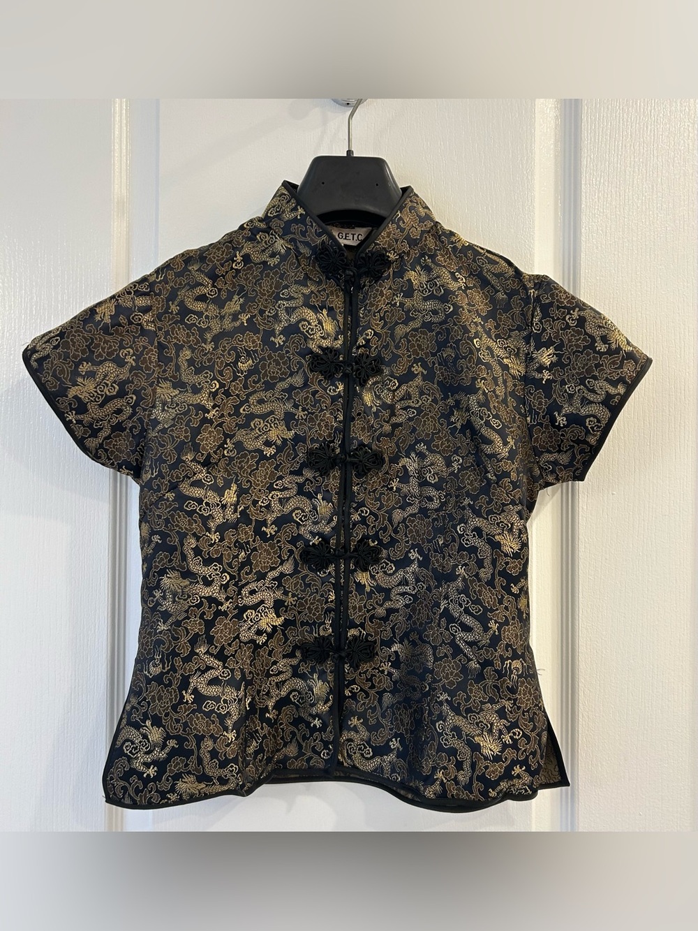 Vintage Black & Gold Dragon Chinese Brocade Inspired Top Blouse